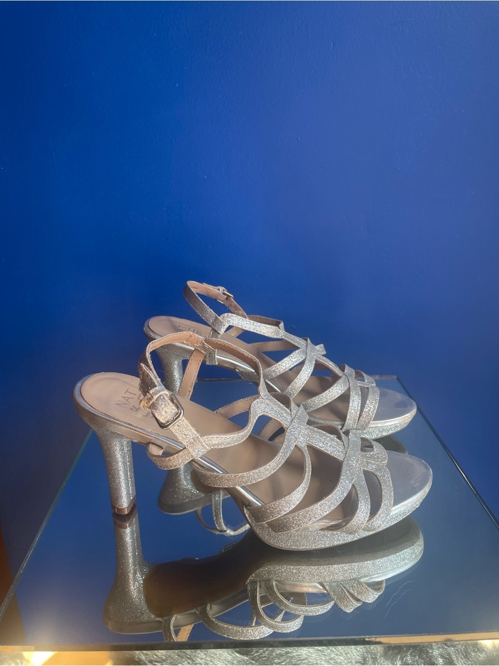 Silver Glitter Strappy High Heel Sandals